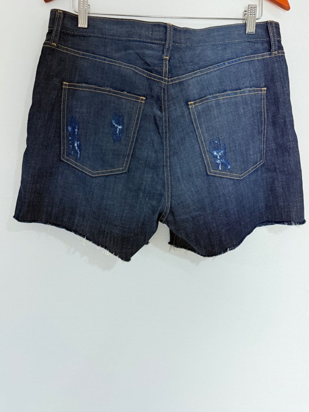 Current/Elliott Pleated Raw Hem Denim Shorts Distressed Dark Wash Sz 16 NWT - Picture 4 of 7